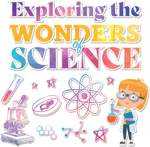 Decorably 17 Pcs Science Classroom Decorations - Bulletin Board Sets for Science Lab & Classroom Decor
