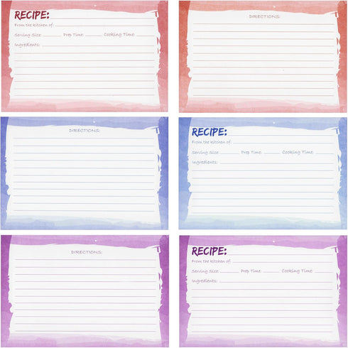 Juvale Double-Sided Recipe Cards, Watercolor Design, 60-Pack for Cooking Organization