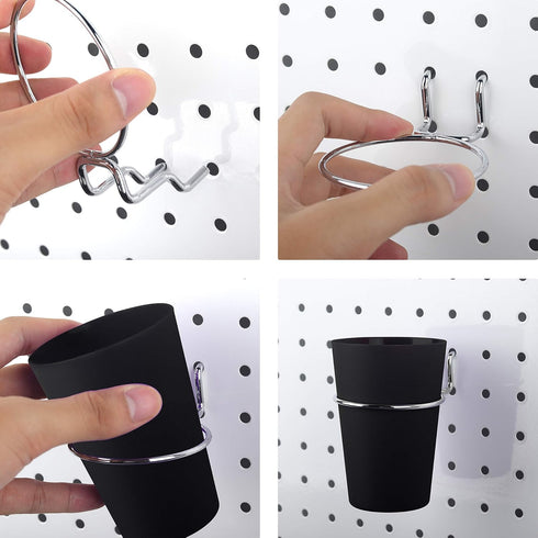 6 Set Ring Style Pegboard Hooks with Pegboard Cups, Black, Stainless Steel & Plastic for Craft Room