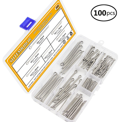 100PCS Cotter Pin Clip Key Fastener Fitting Assortment Kit - Made of 304 Stainless Steel