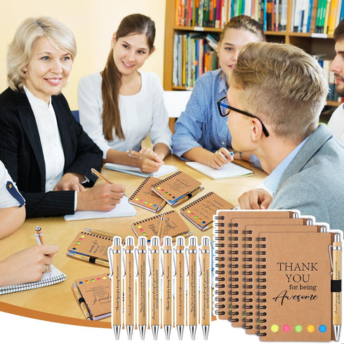 Employee Appreciation Gifts: 20 Spiral Notebooks with Sticky Notes, Thank You Journals, Inspirational Bamboo Ballpoint