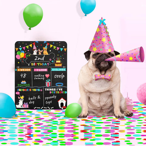 Tenare Colorful Dog Birthday Chalkboard Sign, Reusable Double Sided Milestone Board for Photo Props Party Supplies