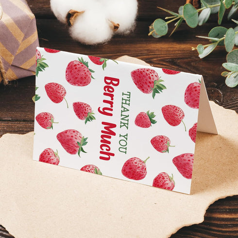 Strawberry Thank You Card for Women Man, Thank You Berry Much, with Envelope Sticker