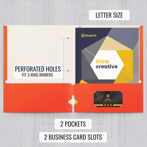 Better Office Products Two Pocket Portfolio Folders, 50-Pack, Orange, Letter Size