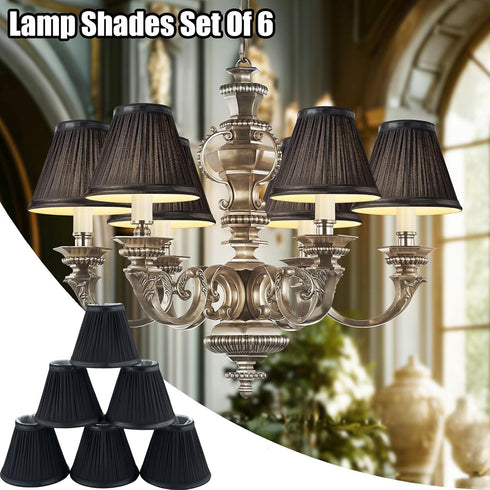 Set 6,Mini 3" 6" x5" Bulb,Pleated Bulb(Black) Chandelier Shades of Lamp Shade Top x Bottom Slant,Small Lamp Shades Clip