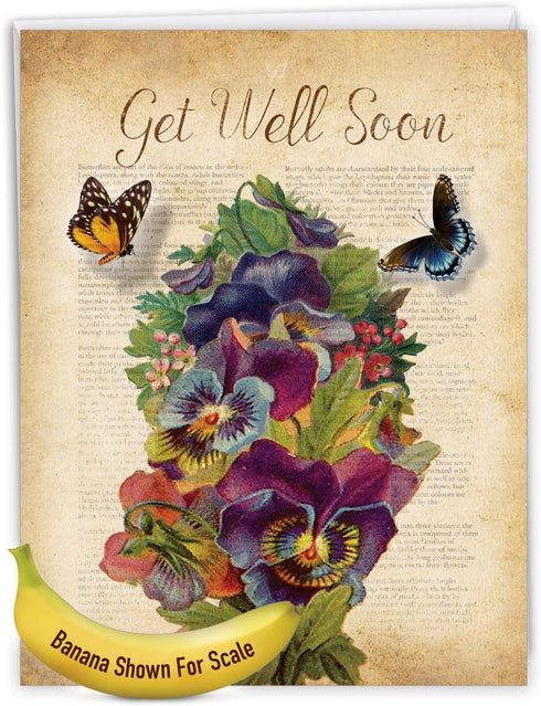 The Best Card Company Big Floral Get Well Soon Card, 8.5 x 11 Inch, Flowers, Feel Better Greeting, Fluttering Words
