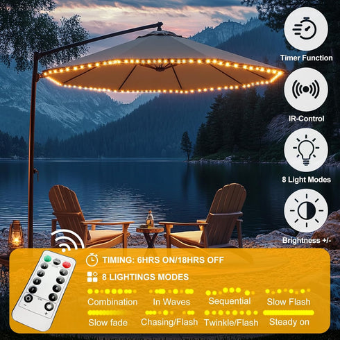 6-9 Patio Umbrella Lights Cordless LED Market Table Umbrella Lights with Remote Control Battery Operated Waterproof