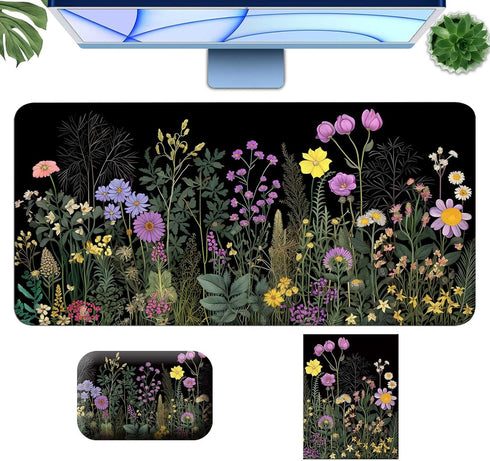 Large Wild Flower Gaming Mouse Pad & Wrist Rest, Desk Mat + Small Mouse Pad, Office Supplies, Desk Accessories