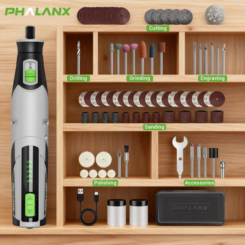 4V 80 2500mAh Preset 5 PHALANX Rotary Tool - Cordless Rotary Tool Kit Accessories PCS Li-Ion Battery, Speed Adjustment