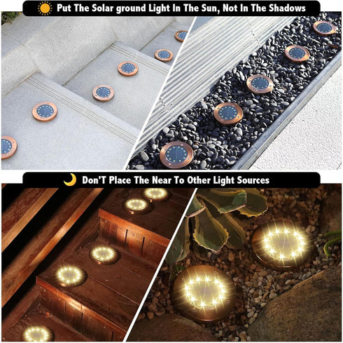 12 4 Pack JKIMK Solar Ground Lights Outdoor Waterproof Flat Garden Solar Disk Lights Outdoor Floor Lights LED