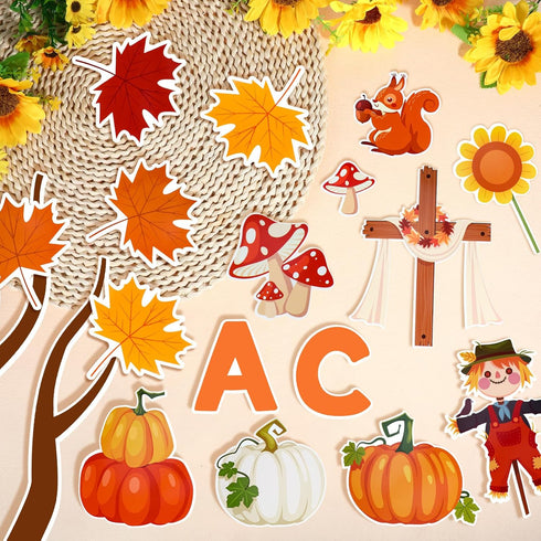 Konsait 89PCS His Grace Falls on Us Christian Bulletin Board Sets, Big Tree Pumpkins Religious Fall Decorations for