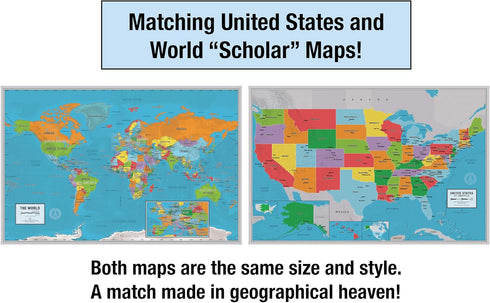 Laminated United States Scholar Map Poster, Educational Version, 36” x 24”, Easy-to-Read Large Labels