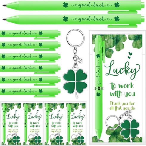 Fullhawl 24 Sets Shamrock Pen Gifts Bulk for Employee Good Luck Ballpoint Pens