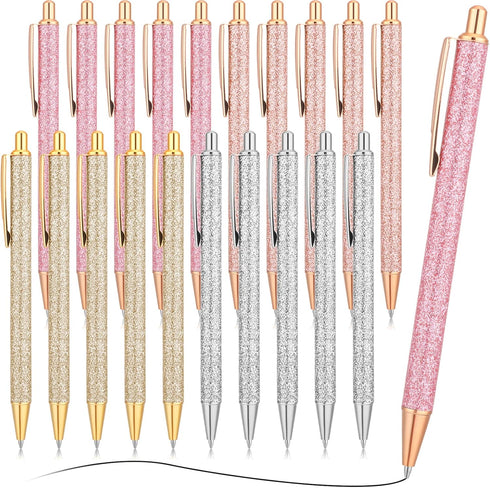 Leinuosen 20 Pcs Comfortable Writing Ballpoint Pens, Metal Retractable, Medium Point for Office Supplies (Silver, Gold)