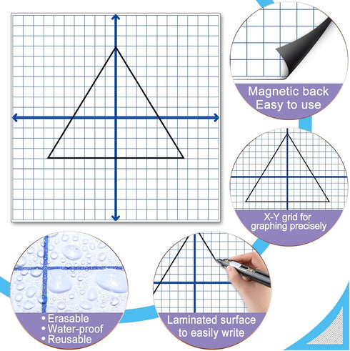 Teling 4 Pieces Jumbo Magnetic XY Coordinate Dry Erase Grid, 26 x 26 Inches for Classrooms and Teaching Tools