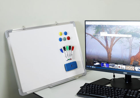Whiteboard Set - 24 x 18 Dry Erase Board with 1 Magnetic Eraser, 4 Markers, 4 Magnets - Small Hanging Scoreboard for