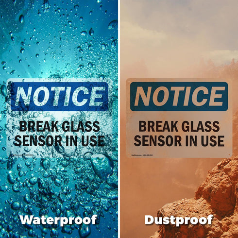 (2 Pack) Glass Break Sensor In Use OSHA Notice Sign - 5 Inch X 3.5 Inch Vinyl Label Decal