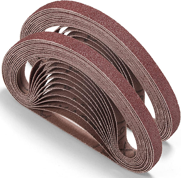 Sanding Belt 24 Pack, 1/2 x 18 Inch Aluminum Oxide Assortment for Woodworking and Metal Polishing