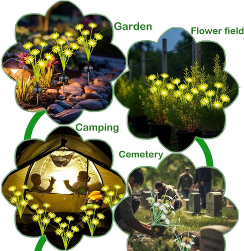 L LAMPOP (2-Pack, 12 Solar Outdoor Lights LEDs), Solar Garden Lighting, Outdoor Decorations, Daisy Light for Backyard