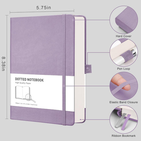 RETTACY Bullet Dotted Journal - A5 Dotted Grid Notebook with 320 Numbered Pages, 100 GSM Acid-Free Paper, Bullet Journaling, Sketching, Leather Hardcover, Inner Pocket, 5.7'' × 8.3'' (Purple) by RETTACY