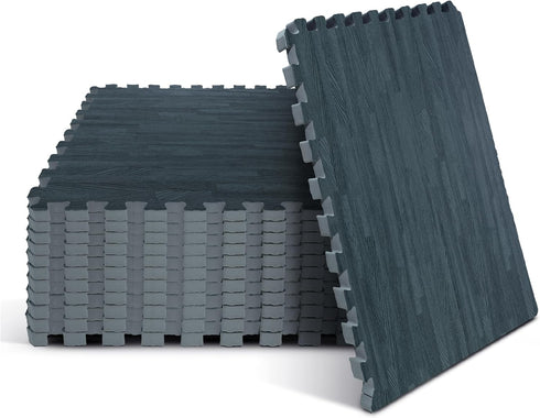 Yes4All 48SQ.FT Wood Grain Puzzle Exercise Mat, EVA Interlocking Foam Floor Tiles with Border for Home Flooring