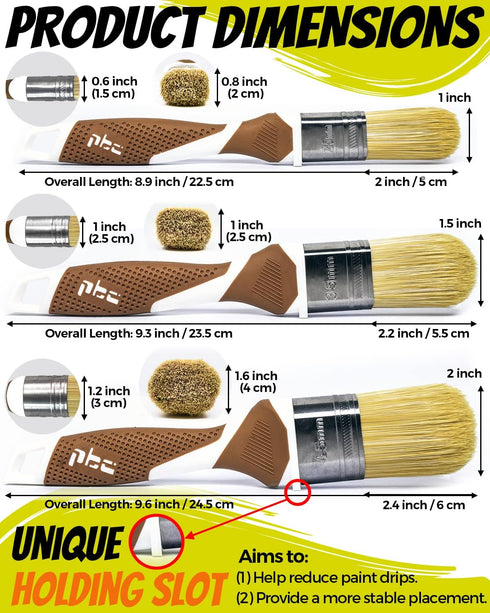 3 Pack Professional Paint Brushes Set, 1", 1.5", 2" House Paint Brushes with Premium Synthetic Bristles