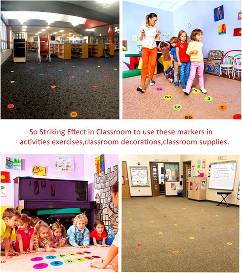 Carpet Dots with Alphabet A-Z, 4 Inch Circle Velcro Floor Dots, 6 Colors for Teacher Preschool Classroom