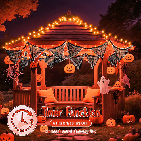 FFZZKJ 8 9.9FT 30LED Orange Lights for Halloween Lights String Garland Black Cloth with Timer Modes Battery