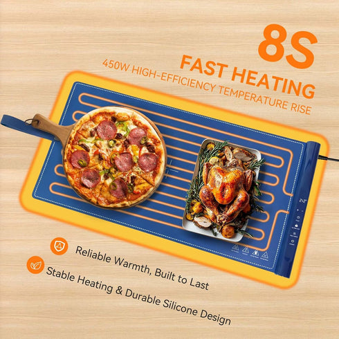 Charcofire 29.5x15.7 Inch, 7 Settings 8H Food Warming Mat Electric Silicone Heating Pad for Buffet Party, Temperature