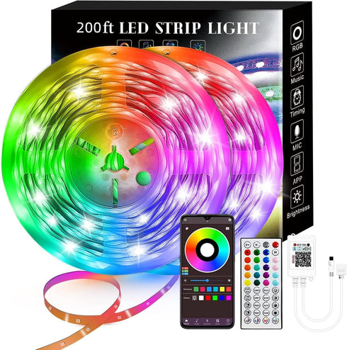 Lcutml 200FT Smart LED Strip Lights (2 Rolls of 100ft), RGB Strip Lights