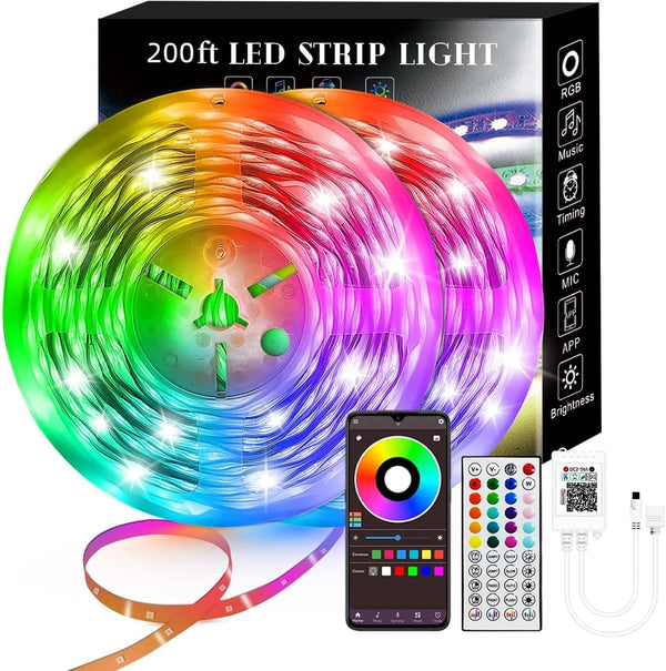 Lcutml 200FT Smart LED Strip Lights (2 Rolls of 100ft), RGB Strip Lights