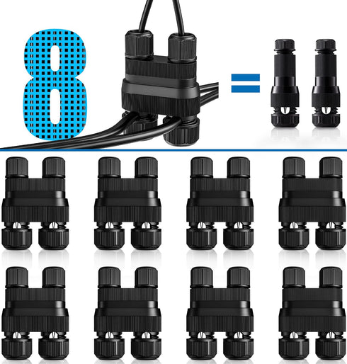 SUNVIE Low Voltage Wire Connector Fastlock2, 8 Pack Waterproof for Landscape Lighting
