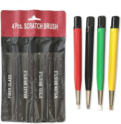 Pixiss Scratch Brush Pen Set, Fiberglass, Steel, Brass, Nylon, 4-Pack for Removing Corrosion and Rust