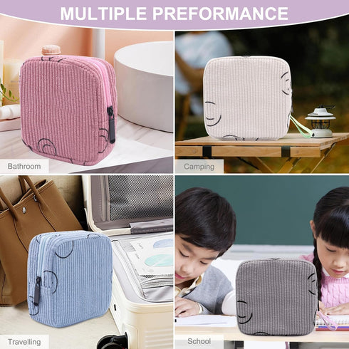 Teircno Sanitary Napkin Storage Bag, Corduroy Period Bag for Women, Cute Portable Period Pouch with Zipper, Sanitary