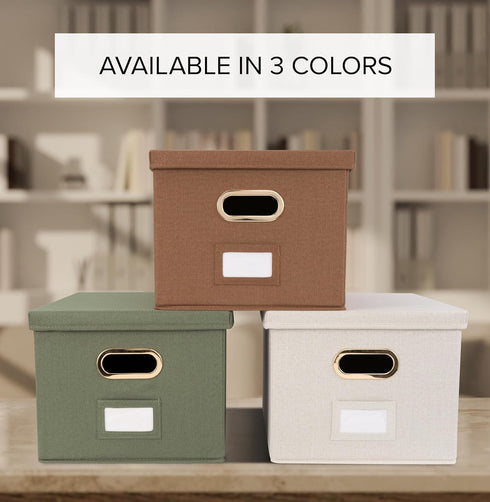 ZICOTO Set of 2 Decorative File Organizer Box - Collapsible Linen Filing Cabinets with Handles for Documents & Hanging