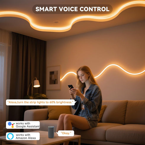 20ft/6.1m,Smart Assistant,Dimmable 24V 3000K PAUTIX LED Strip Warm White LED Strip Light Kit Compatible