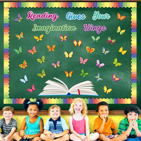 gisgfim Reading Bulletin Board Decorations Set, Butterfly Bulletin Board Borders, Craft Home Library Wall Decor