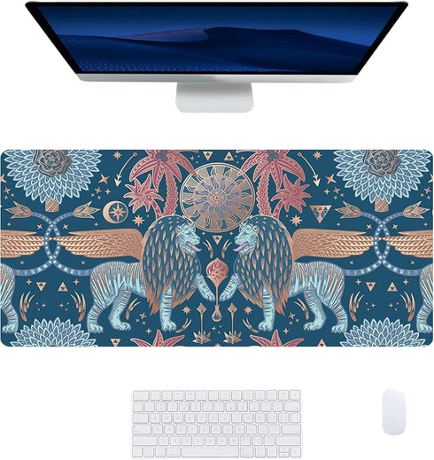 Large Gaming Mouse Pad,Cool Gaming Extended Desk Pad,Dark Mythic,PU Leather Waterproof Mousepad,Computer PC Laptop Pads for Home Office Gaming Work 31.5" x 15.7" -Egyptian Lion by Loveon