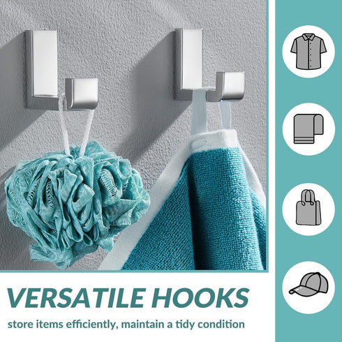 APLusee Polished Chrome Towel Hook 2 Pack, 304 Stainless Steel Wall Mounted Robe Hook