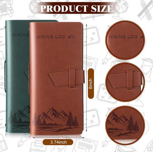 Fulmoon 8 x 3.7 Inch Hiking Logbook, 2 Pcs PU Leather Hiking Journal for Travel Diary Planner, Green, Brown