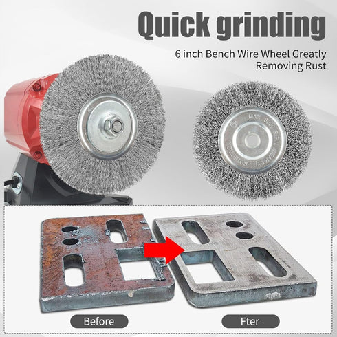 6-Inch Wire Wheel for Bench Grinder, 0.012 Carbon Steel, with 1/2" & 5/8" Arbor Hole