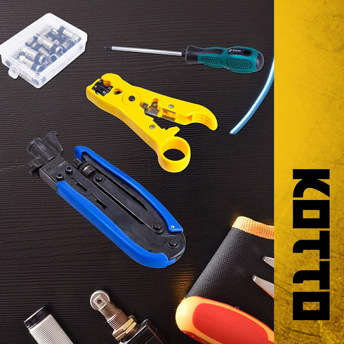 RG6, RG59, RG11 20 KOTTO Coax Cable Crimper Kit - Adjustable Compression Tool for - Includes Coaxial Cable Stripper