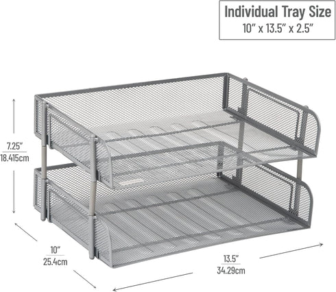 Mind Reader Stackable Paper Tray, 2 Pcs., Metal Mesh Desktop Organizer for File Storage, Office