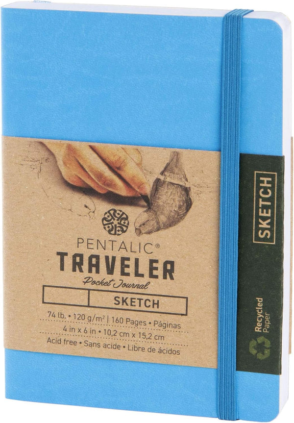 Pentalic 4" x 6" Pocket Sketchbook Traveler Journal, 160 Pages, Bright Blue