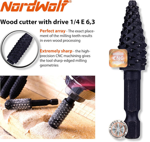 10-Piece Rotary Burr Wood Carving Rasp Files Set, 1/4" Hex Shank for Wood & Rubber Deburring and Shaping