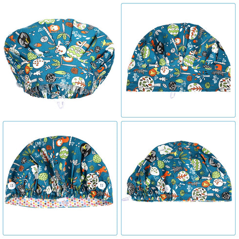 SATINIOR 6 Pieces Printed Bouffant Caps with Buttons, Elastic Turban Surgical Hats for Nursing and Working