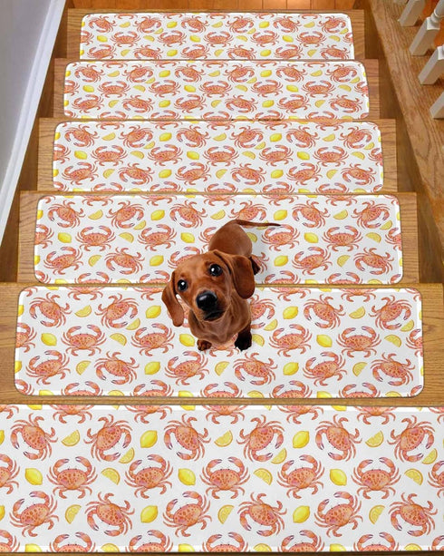LBCASA 4 8 30 Inch Summer Stair Treads Non Slip Indoor for Wooden Steps, Coastal Crab Pcs Stair Mats for Kids Elders