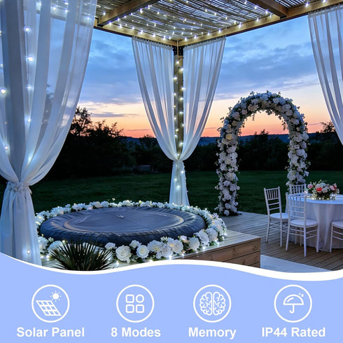 4 Pack 33ft 100 8 YEGUO White Solar Fairy Lights, Each LED Christmas Lights Outdoor Waterproof, Modes Sliver Wire Solar