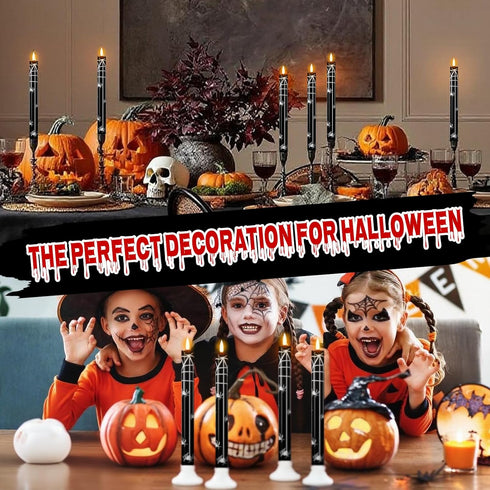 Set 4 Eldnacele Halloween Flameless Flickering Taper Candles with Remote and Timer, Battery Operated Spider Web Decal