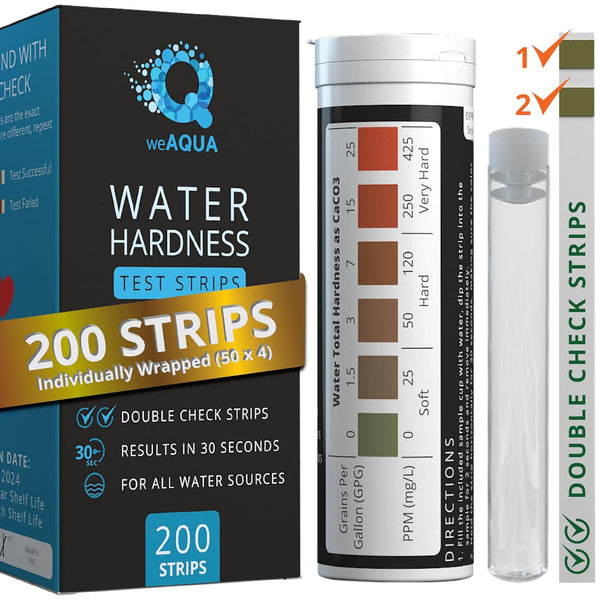 Water Hardness Test Kit - 200 Hard Water Test Strips with DoubleCheck and Sample Cup